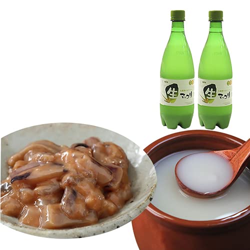 烏賊と酒 ?いかとさけ?(アオリイカの塩辛 青唐辛子入り韓国風ピリ辛味100g×2袋、生マッコリ750ml×2本)(ギフト・中元 歳暮) 冷凍便