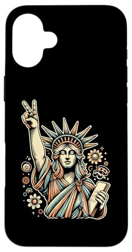 Hippie Statue of Liberty 4th of July Groovy Outfit Hippie �X�}�z�P�[�X iPhone 16 Plus �p