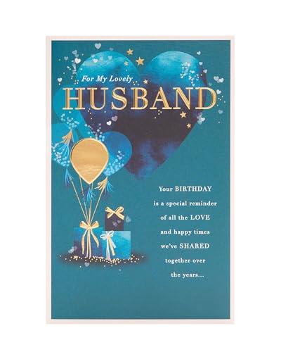 UK Greetings Birthday Card for Husband - Blue Heart Design - Thinking of You Range