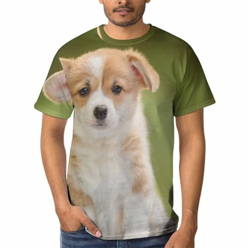 T-Shirt Corgi Homme à Col Rond et Manches Courtes en Coton Doux