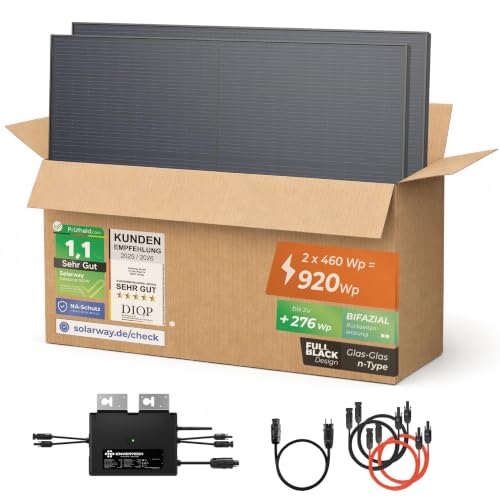 Solarway® 920W Balkonkraftwerk 800W komplett Steckdose - neuester 800 Watt Wechselrichter - Solaranlage Komplettset - 460W bifaziale Solarmodule & Envertech & Zubehör