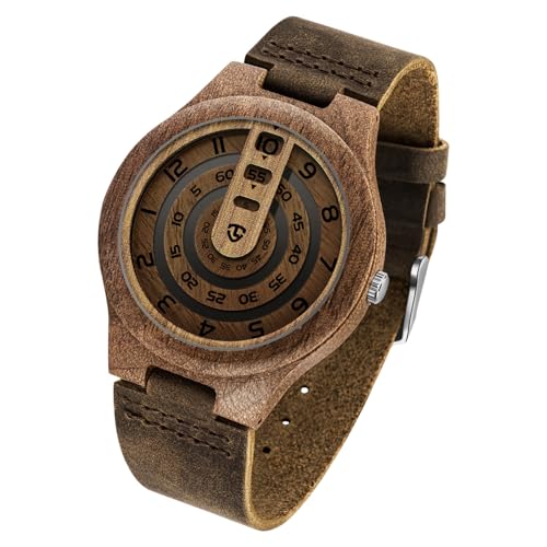 Timever Wooden Watches for Men Handmade Unique Design with Leather Strap, Analog Quartz Mens Watch...