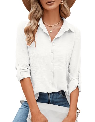 Odosalii White Button Down Shirt Women Business Casual Outfits 2026 Spring Fashion Tops Elegant Work Office Clothes Loose Fit Summer Shirts