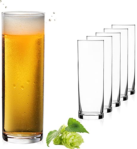 PLATINUX Hohe Biergläser 200ml (max. 240ml) Set 6-Teilig Bierstangen aus Glas Kölschglas Spülmaschinenfest Cover