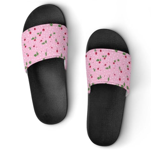 Cute Cherry Pattern House Slippers for Women Men Lightweight Open-toe Slide Shoes for Bathroom Swimming Beach