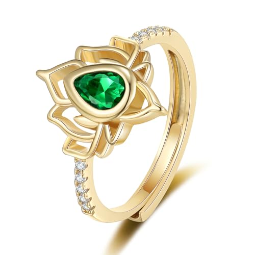 My Trauma Lotus Ring, S925 Sterling Silver Lotus Ring, Unique Flame Shape Lotus Ring, Open Adjustable Lotus Ring, Jewelry Gift for Female Sisters (Gold)