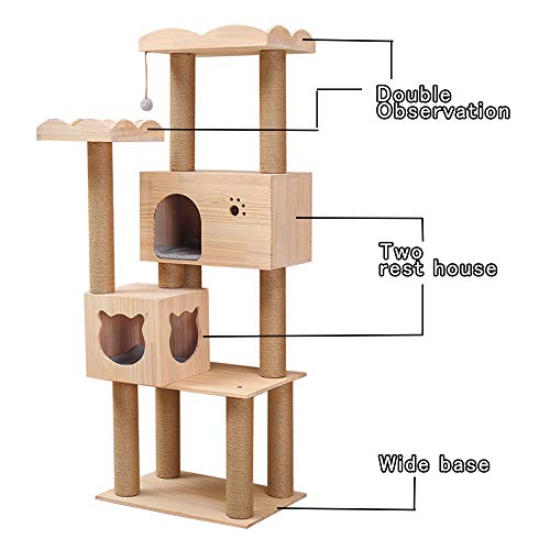 Wooden Cat Tree Condo With Natural Sisal Rope Scratching Post, Activity Tower For Cats Kittens Activity Tower Pet Play House Furniture Indoor (Type B) #TOP3