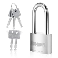 KAWAHA 41/40LKD-5SK Vorhängeschloss mit langem Bügel, Hochsicherheit, Edelstahl, mit Schlüssel, für den Innen- und Außenbereich (robust, rostfrei) (40 mm, L – 5 Edelstahlschlüssel)