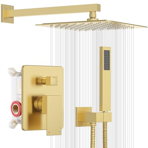 Image of ESNBIA Rain Shower Head with Handheld Spray Combo, 12 inch Brushed Gold