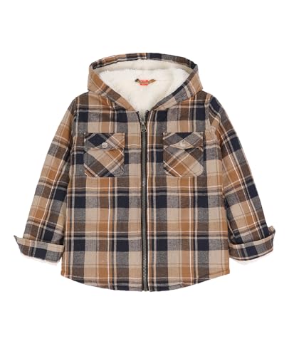 ZENTHACE Boys Sherpa Lined Full Zip Flannel Plaid Shirt Jacket,Cozy Hooded Flannel Shirt with Hand Pockets