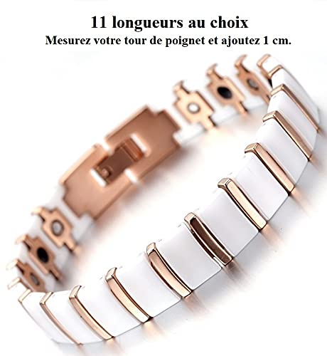 Pulsera de cerámica magnética - Athena blanco y cobre 21,4 cm - pulsera anti dolor - pulsera de artritis - pulsera de magnetoterapia - pulsera magnética - pulsera de energía