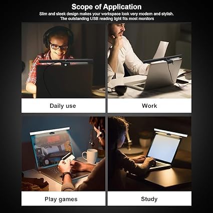 Image of Monitor Light Bar - LED Screen Lamp with Smart Touch Control, USB Powered 5W E-Reading Lamp | 3 Color Modes, Stepless Dimming, 60-Min Timer, Anti-Glare Desk Light for Office & Study