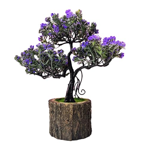 Dekorly Small Artificial Bonsai Tree Fake Plant Potted Japanese Pine Bonsai Plant Faux Bonsai for Home Indoor Decoration Office (Wooden Potted Plants, Design-D, MN25122023012)