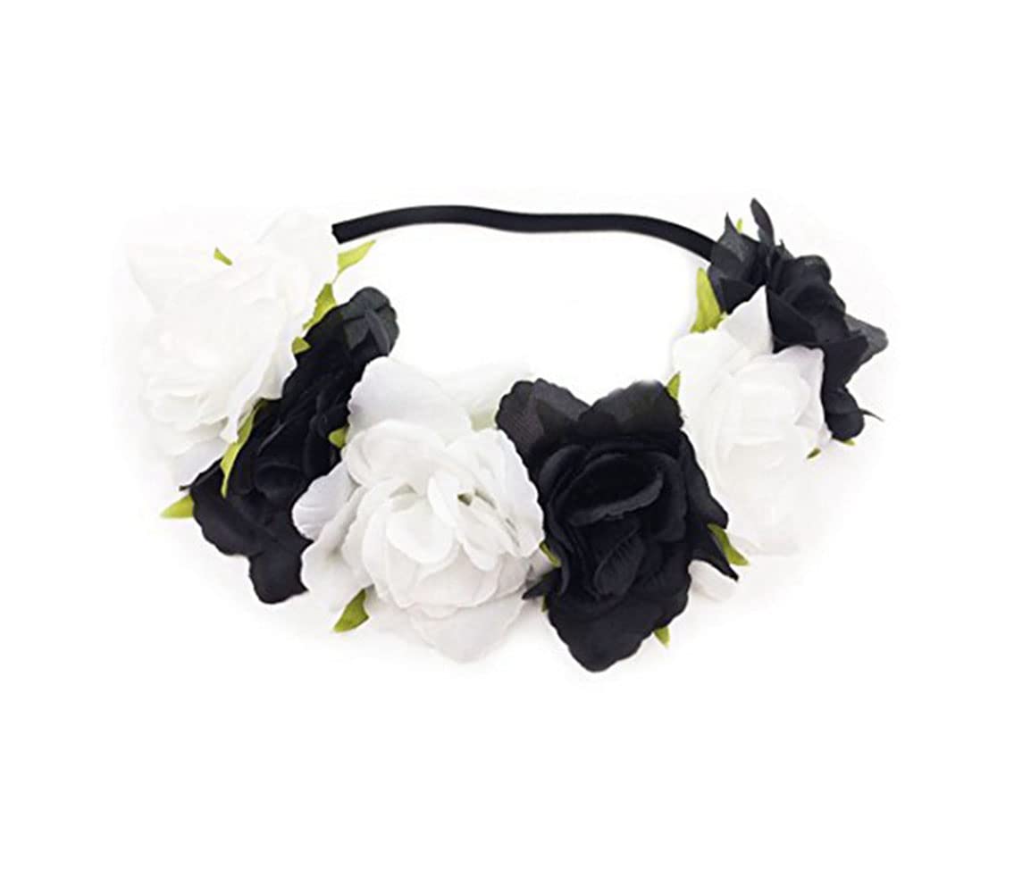 Kewl Fashion Women's Flower Headband for Independence Day Halloween Wreath Headdress (Black White)