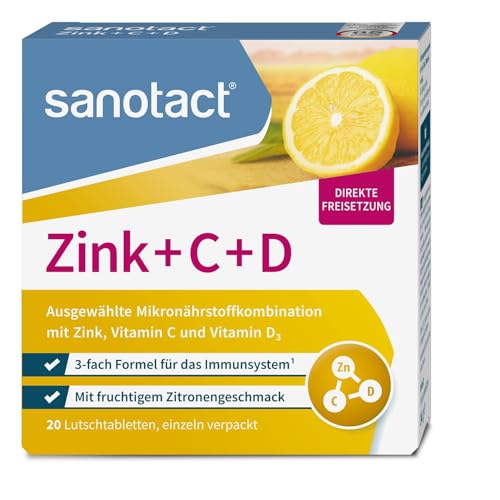 sanotact Zink + C + D (20 Lutschtabletten) • Zink Tabletten mit Vitamin C & Vitamin D3 • 3-fach Formel für Immunsystem • Immun Vitamine • Zink Lutschtabletten • Fruchtiger Zitronengeschmack sanotact Zink + C + D (20 Lutschtabletten) • Zink Tabletten mit Vitamin C & Vitamin D3 • 3-fach Formel für Immunsystem • Immun Vitamine • Zink Lutschtabletten • Fruchtiger Zitronengeschmack