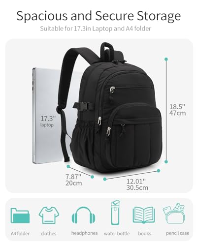 Image of Large Backpack for Women, Quilted Laptop Bookbag with Pouch Pockets for College Work Travel Gym Teacher Nurses, Puffer High School Backpack for Girls, Black