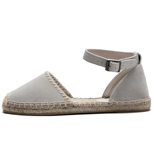 Image of Women's Espadrille FLat Sandals Closed Toe Ankle Wrap,Classic Lace Up Summer Dressy Flat Shoes