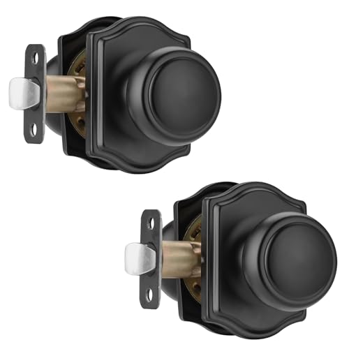 NCSEN 2 Pack Black Door Knobs for Hall, Coastal Knob with Camelot Trim