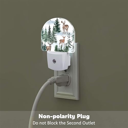 Image of Winter Deer and Snowy Forest Night Light for Kids,Christmas Pine Trees Deer Night Light Plug in with Dusk to Dawn Sensor,0.5w Energy Saving Nightlight for Hallway Stairway Kitchen Bedroom