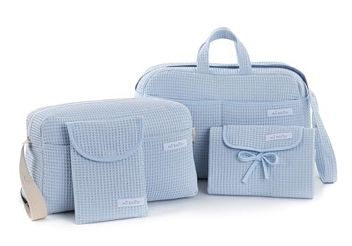 mi bollito - Pack Esencial para Mamás, Papás y Bebés: Bolsa de maternidad, bolso de paseo, cambiador portátil y organizador de pañales y toallitas. Fabricado en España. (Azul claro)