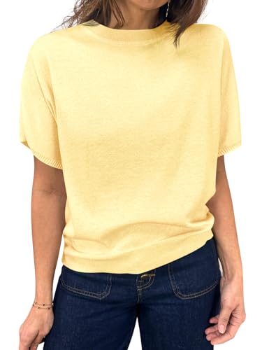 Image of Saodimallsu Women's Short Sleeve Crew Neck Knit Pullover Sweater | Casual Basic, Crew Neck, Loose Knit Pullover, Summer Lightweight