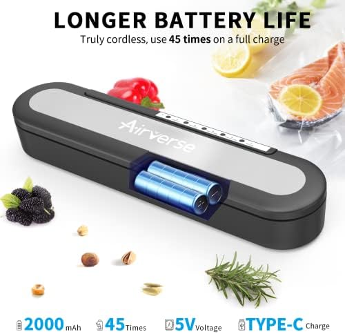 Vacuum Sealer 5-in-1 USB Rechargeable Cordless Food Vacuum Sealer Machine, -60Kpa Auto Vacuum Packing Machine for Sous Vide Cooking, Vac Pack Machine with 10 PCS BPA-Free Vacuum Bags, Cutter, Tube