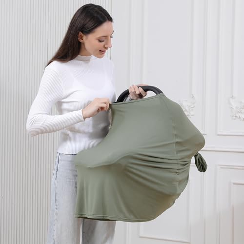 Nursing Cover for Breastfeeding, Cotton Blend Soft & Breathable Breastfeeding Cover up, 360°Full Coverage Nursing Poncho, Baby Car Seat Cover for Nursing (Army Green) - Image 6