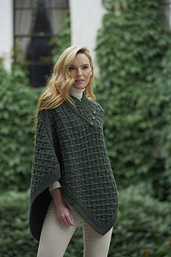 Aran Crafts Women's Cable Knit Nua Button Poncho (100% Super Soft Merino Wool)4