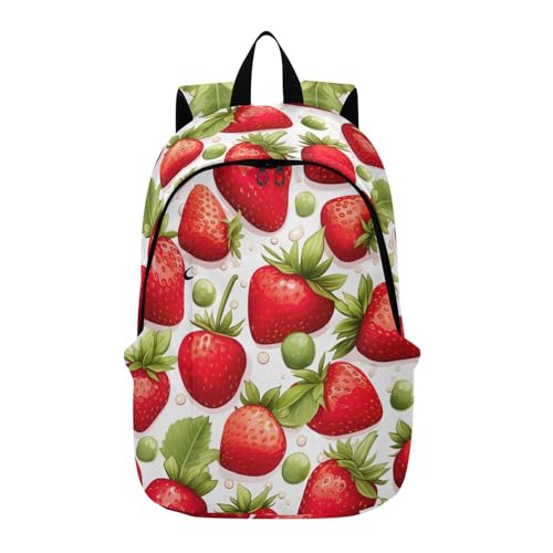 MCHIVER Travel Backpack Strawberry Fruit Red Casual Daypack Backpacks Lightweight Carry on Bag Water Resistant Simple Backpack for Men and Women