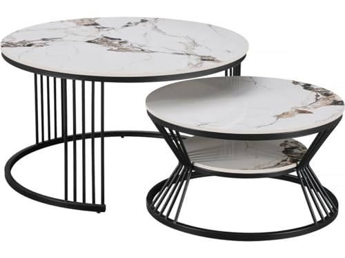 Habitat et Jardin Lot de 2 Tables Basses gigognes en céramique Ombre - 80 x 80 x 45 cm - Blanc
