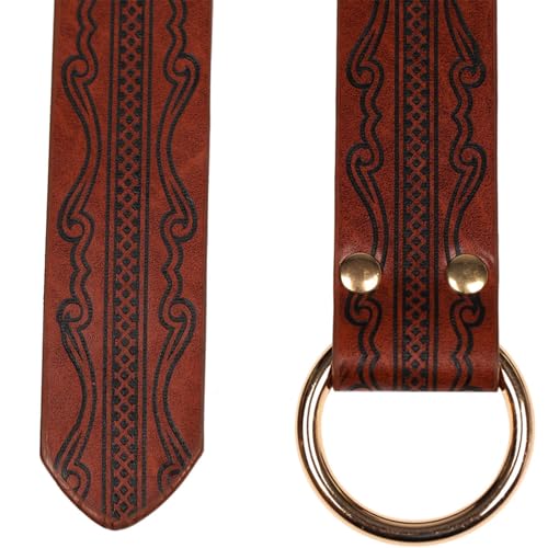 Medieval Belt for Men Belt Embossed PU Leathers O Rings Belt Vintage Costume4