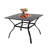 MEOOEM Outdoor Dining Table, Patio Metal Steel Frame Square Table with 1.57”Umbrella Hole, 37"x37",B