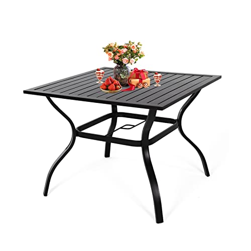 Meooem Outdoor Dining Table, Patio Metal Steel Frame Square Table With 1.57”Umbrella Hole, 37"X37",Black #TOP3