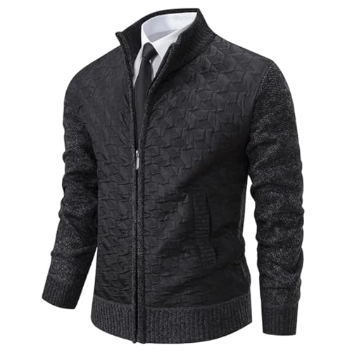 Men Patchwork Zipper Knit Cardigan Long Sleeve Stand Collar Casual Sweater Outerwear4