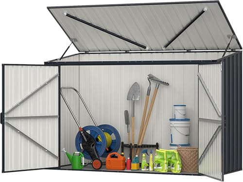 RELAX4LIFE Metall Gerätehaus, 193 x 86 x 127 cm, Gartengerätehaus Outdoor mit abschließbaren Türen, Wetterfester Geräteschuppen für Mülltonnen, Werkzeuge, Fahrrad, Gartenhaus 1,9m³, Anthrazit RELAX4LIFE Metall Gerätehaus, 193 x 86 x 127 cm, Gartengerätehaus Outdoor mit abschließbaren Türen, Wetterfester Geräteschuppen für Mülltonnen, Werkzeuge, Fahrrad, Gartenhaus 1,9m³, Anthrazit