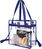 BAGAIL NFL and PGA Stadium Approved Clear Tote Bag with Zipper Closure Crossbody Messenger Shoulder Bag with Adjustable Strap(12 Inch X 12 Inch X 6 Inch,Royal Blue)