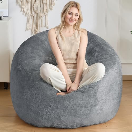 SHOUREN Large Bean Bag Chair,Sherpa Fabric Bean Bag Couch with Backrest,Comfy Bean Bag Sofa for...