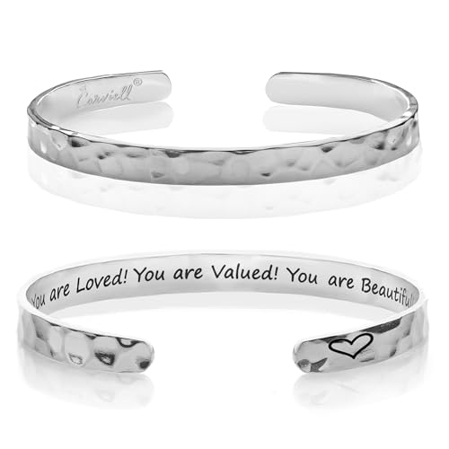 Carviell Inspirational Bracelet for Women – Personalized Cuff Jewelry, Encouragement Gifts for Teens, Mom, Sister, Daughter, Cousin – Motivational Bangle, Affirmation Jewelry, Uplifting Present
