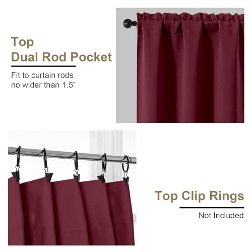 Image of Christmas Burgundy Blackout Curtains for Bedroom 63 Inch Length 2 Panels Set, Nursery Thermal Insulated Energy Saving Rod Pocket Window Treatment Curtains Blackout Drapes, 2x40Wx54L Inches