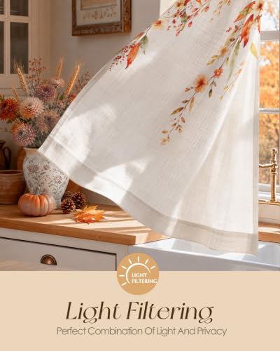 Image of Miss Adola 36 Inch Length Kitchen Tier Curtains Fall Leaves Cafe Curtains