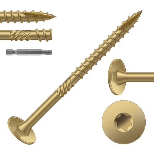 Image of #14 x 3 Inch Outdoor Structural Wood Deck Screws (30Pcs /1lb), Carbon Steel, Tan, Flat Head, Rust Resistant Epoxy Coated, T30 Star Bit