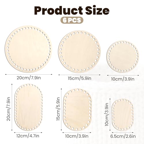 cobee 6 Pcs Wooden Basket Bottom for Crocheting, Oval Circle Blank Crochet Baskets Wood Base, 6 Sizes Basket Weaving Supplies for DIY Craft Weaving Making Supplies - Thumbnail 3