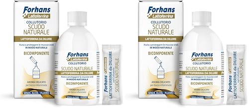 Forhans Collutorio Bicomponente con Lattoferrina Attiva Scudo Naturale, Contrasta Black Stain, Mucositi e Bocca Secca, Ideale per Impianti Dentali, Apparecchi Ortodontici, Effetti Terapie Oncologiche