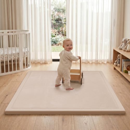 Image of ACOMOPACK 1.3 inch Thick Baby Play Mat for Floor,50x50 Elasti-Foam Playpen Mat for Kids,Infants,Toddlers, Ultra Soft Crawling Mat with Non-Slip Bottom,Tummy Time,Nursery Rug,Yoga,Tatami(Beige)