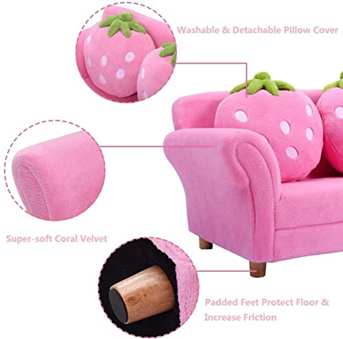 Fireflowery-Kids-Sofa-Children-Upholstered-Loveseat-Lounge-Bed-w-2-Cute-Strawberry-Pillows-Children-Couch-Armrest-Double-Seat-Kid-Sofa-for-Playroom-Bedroom-Living-Room-Baby-Room-Pink Fireflowery Kids Sofa Children Upholstered Loveseat Lounge Bed w 2 Cute Strawberry Pillows Children Couch Armrest Double Seat Kid Sofa for Playroom Bedroom Living Room Baby Room Pink