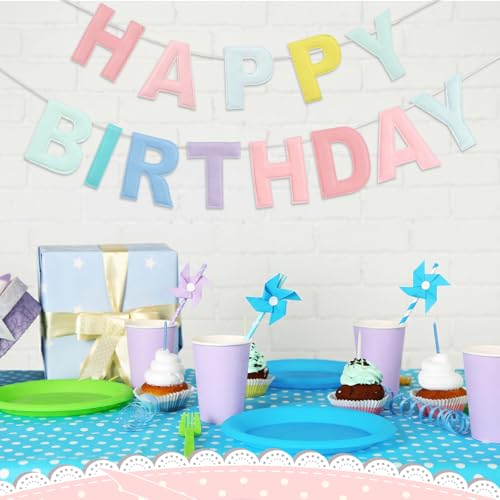 Image of Mindsoft Felt Happy Birthday Garland Rainbow Banner Reusable Happy Birthday Sign Party Supply for Party Decor (Pastel,Normal)