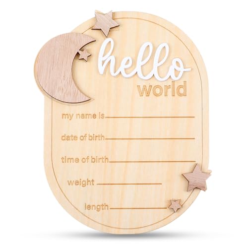 Image of Lusofie Baby Announcement Sign Wooden Moon And Stars Welcome Baby Sign Baby Name Sign For Baby Announcement Birth Announcement Sign For Photo Props Baby Shower Hospital Nursery