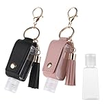 Molain 2 Pcs Hand Sanitizer Keychain 30ml Portable Leather Hand Sanitiser Holder Leakproof Empty Bottles Hand Sanitiser Travel Holder Bottle Refillable for Lotion Liquid Soap Shampoo(Pink,Black)