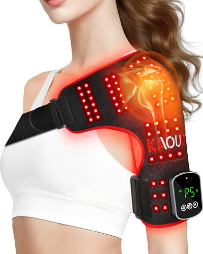 Kaoudt Cordless Red Light Therapy for Shoulder with Vibration Massage 5000mAh Rechargeable Heated Shoulder Pad Massager 660nm&850nm Near Infrared Light Therapy