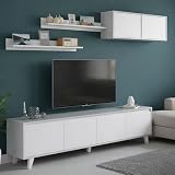Dmora Parete Attrezzata Vergennes 41x200x50h cm Grigio Cemento 5 Ripiani 6 Ante, Apertura Battente